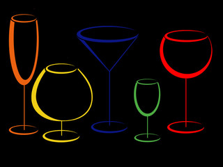 Colour wineglasses for alcohol drinks