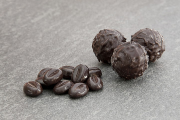 Dark chocolate truffles with coffee beans