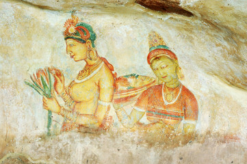 Wall painting in Sigiriya rock monastery, Sri Lanka