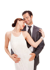 fashion couple, studio shot on white