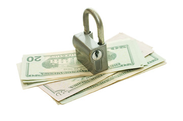 The lock on money isolated on white