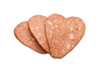 Sausage pieces isolated on white background