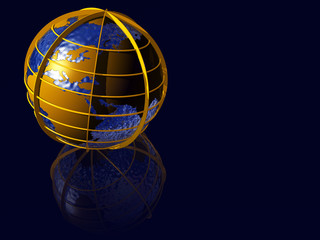 Earth globe of gold on blue