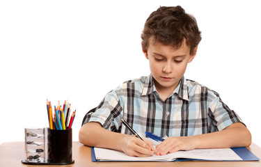 Schoolboy doing homework