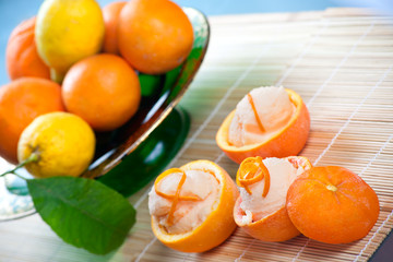 Orange Sorbet in Hollowed Fruits