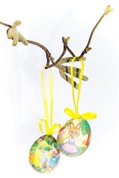 Easter eggs on branch