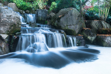 Cascading waterfall with smooth veils of falling water