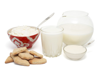 Dairy products isolated on the white background