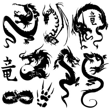 vector illustration iconic dragons (black)