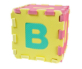 Toy blocks forming a cube with the letter B isolated on white