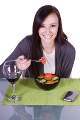 Beautiful Girl Eating Salad