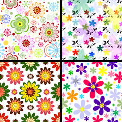 Set seamless floral vivid patterns