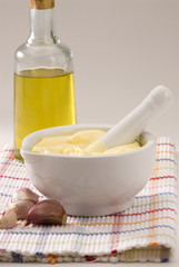 Spanish cuisine. Garlic mayonnaise sauce.