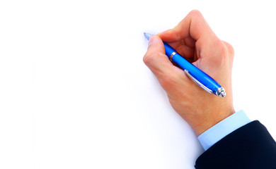 Close up of human hand with pen.