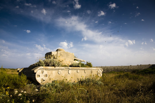 Army tank with flowers