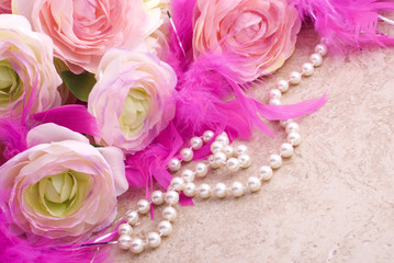 Flowers and Pearls with Copy Space