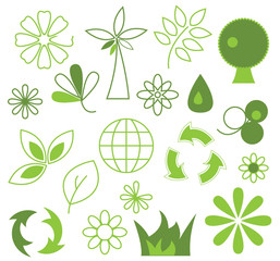 Set of green vector icons - eco conception
