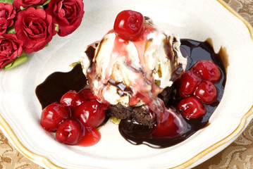 Brownie Sundae with Cherry Topping