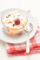 Fruit salad with whipped cream
