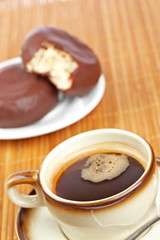 Delicious coffee with donuts