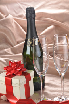 gift in box and champagne