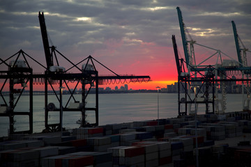 Port of Miami shipyard at sunset
