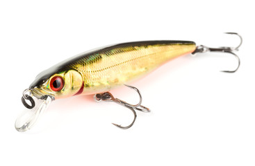 Plastic fishing lure (wobbler) isolated on white