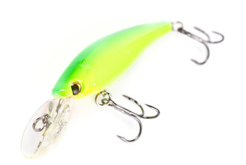 Plastic fishing lure (wobbler) isolated on white