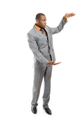 African american business man showing copyspace