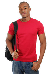 African american student with bag