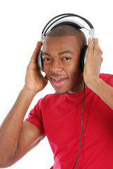 Young man listenning to music on headphones