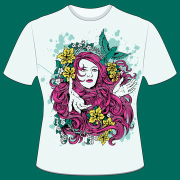 T-Shirt Druck longhair girl