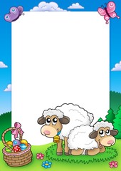 Easter frame with cute sheep
