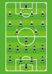 Soccer teams on field with its tactical schemes.