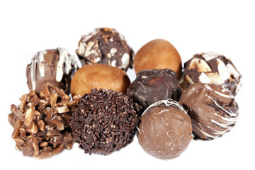 Handmade chocolates on white