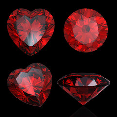 Set of red heart shaped ruby and garnet