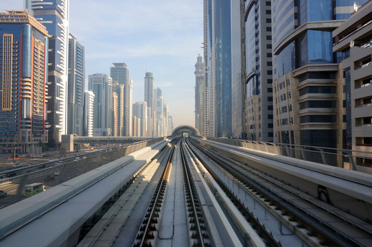 Metro tracks in Sheikh Zayed Road, Dubai UAE