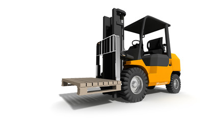 chariot élévateur sur fond blanc - rendu 3D
