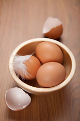 eggs in wooden bowl