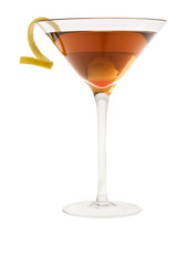 dry manhattan cocktail or Rob Roy on a white background