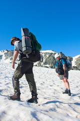 Hiker in Caucasus mountains