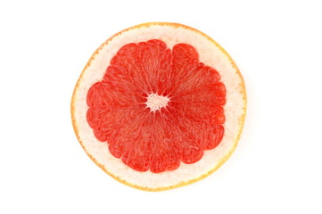 Single grapefruit slice isolated on white background