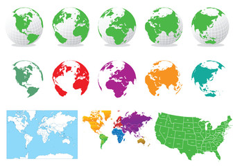 Fototapeta na wymiar Colored Globes and maps