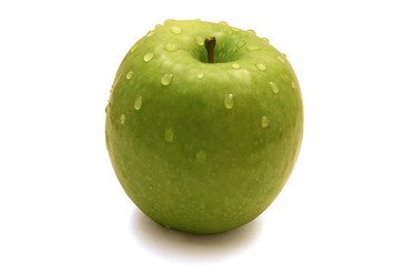 green apple with water drops