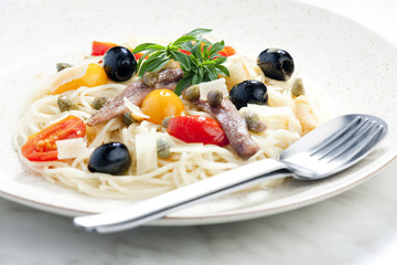 pasta with anchovies, capers and olives