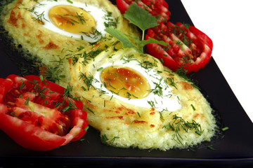 mashed potato with fried eggs