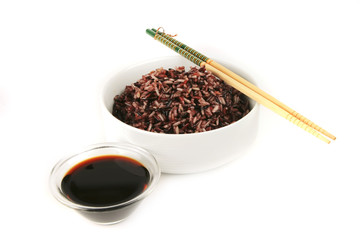 dark mixed rice in white bowl