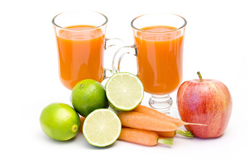 fruits, carrots and fresh juice