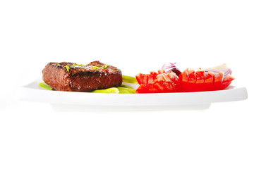 beef meat served on white