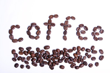 Coffee word written from coffee beans.
